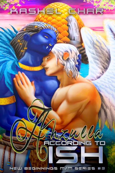 Male/Male blue vampire and angel in an embrace