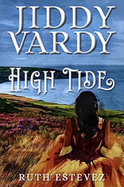 Girl with long dark hair and yellow dress looking out to sea from the cliff